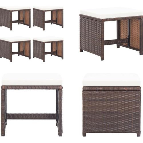 vidaXL Gartenhocker 4 Stk. mit Kissen Poly Rattan Braun - Fußhocker - Fußbank - Fußbänke - Fußstütze