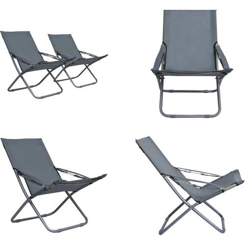 vidaXL Klappbare Strandstühle 2 Stk. Stoff Grau - Klappbarer Strandstuhl - Klappbare Strandstühle - Strandstuhl - Strandstühle