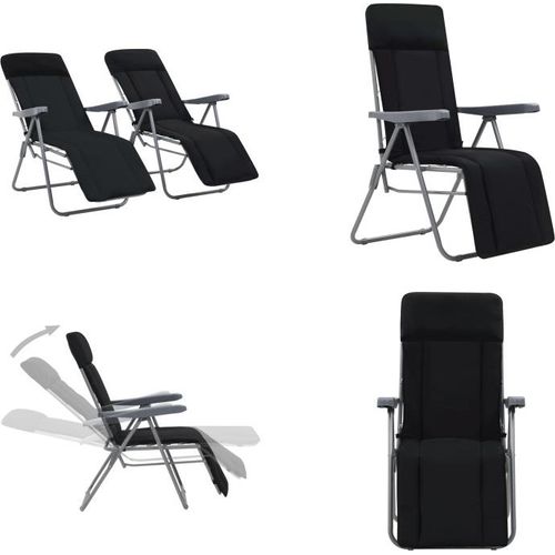 vidaXL Klappbare Gartenstühle mit Polstern 2 Stk. Schwarz - Campingstuhl - Campingstühle - Klappstuhl - Klappstühle