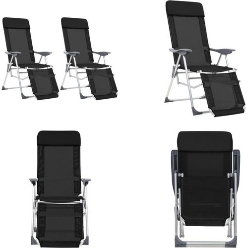 vidaXL Klappbare Liegestühle mit Fußteil 2 Stk. Schwarz Textilene - Campingstuhl - Campingstühle - Liegestuhl - Liegestühle