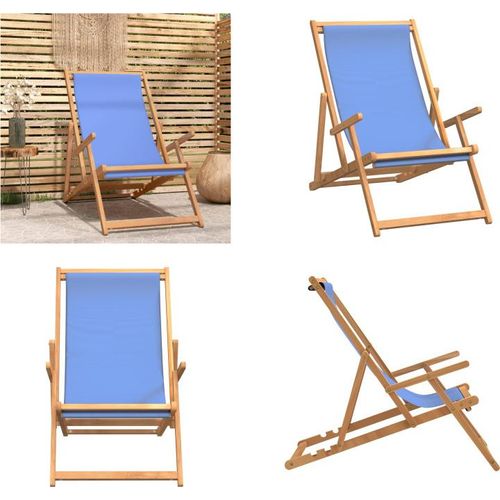 vidaXL Strandstuhl Klappbar Massivholz Teak Blau - Strandstuhl - Strandstühle - Liegestuhl - Liegestühle