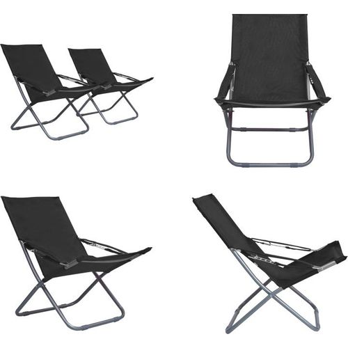 vidaXL Klappbare Strandstühle 2 Stk. Stoff Schwarz - Klappbarer Strandstuhl - Klappbare Strandstühle - Strandstuhl - Strandstühle