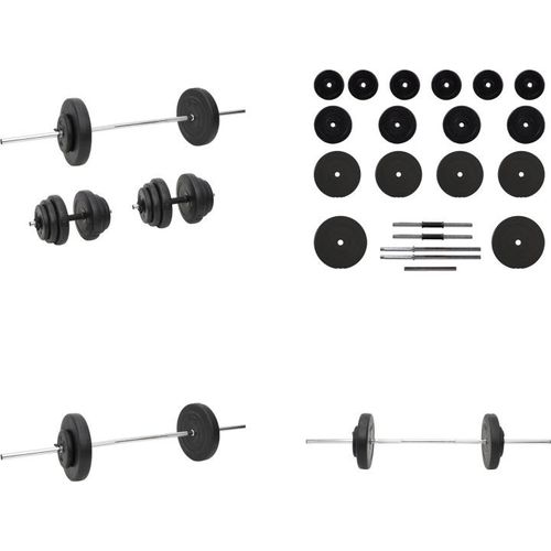 vidaXL Langhantel und Kurzhantel mit Gewichten 60 kg - Langhantel Mit Gewicht - Langhantel Mit Gewichten - Langhantel Set - Fitness Trainingsgerät