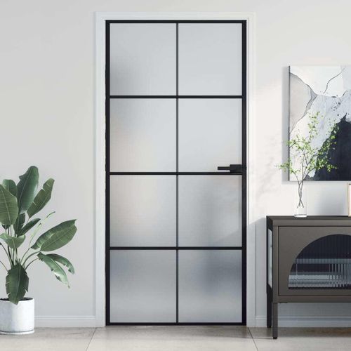 Cloris Designermöbel Innentür Schlank Schwarz 93x201,5 cm Hartglas & Aluminium 2024 Neu