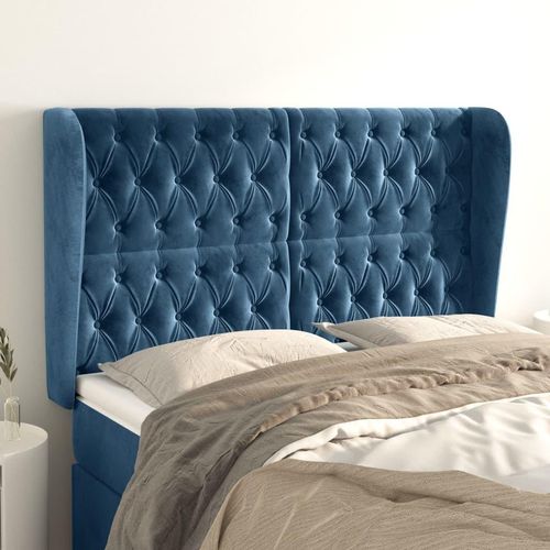 vidaXL Kopfteil mit Ohren Dunkelblau 147x23x118/128 cm Samt