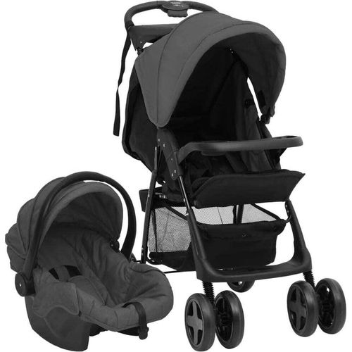 Möbel 3-in-1 Kinderwagen Dunkelgrau und Schwarz Stahl - Kombikinderwagen 10390