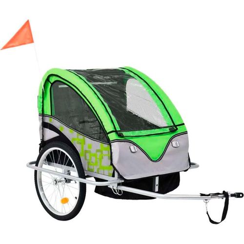 Möbel 2-in-1 Fahrradanhänger und Kinderwagen Grün und Grau DE39361