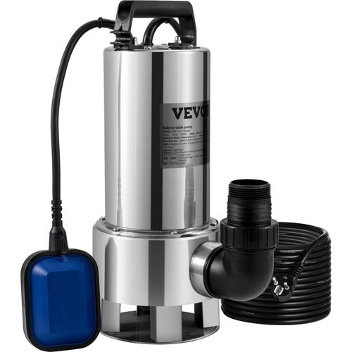 VEVOR Tauchwasserpumpe, 1300 W, 20000 l/h, mit 10 m Kabel und automatischem Schwimmerschalter, Edelstahl und Gusseisen für schmutzige oder saubere, leere Gartenteiche, Schwimmbäder, Whirlpools