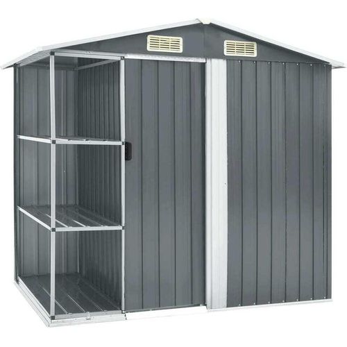 Gartenhaus mit Regal Grau 205x130x183 cm Eisen
