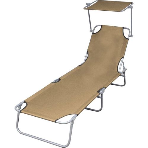 Sonnenliege Klappbar mit Sonnenschutz Stahl Taupe