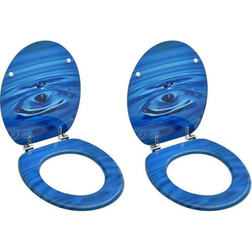 Toilettensitze mit Deckel 2 Stk. MDF Blau Wassertropfen-Design