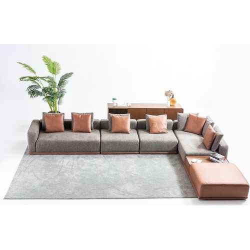 Wohnzimmer Ecksofa Graue Eckgarnitur Designer Stoffsofa JVmoebel