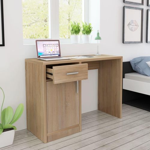 The Living Store Schreibtisch mit Schublade und Schrank Eiche 100x40x73 cm