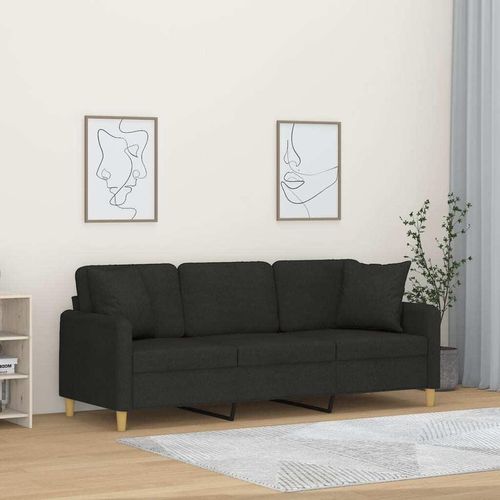3-Sitzer-Sofa mit Zierkissen Schwarz 180 cm Stoff