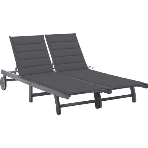 Möbel 2-Personen-Sonnenliege mit Auflage Grau Akazie Massivholz - Gartenliegen 3061389