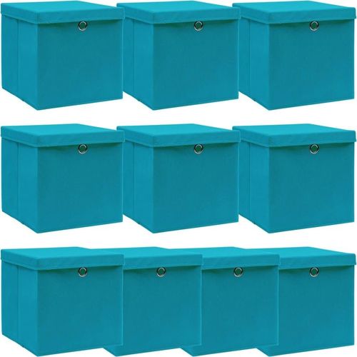 Aufbewahrungsboxen mit Deckeln 10Stk. Babyblau 32x32x32cm Stoff