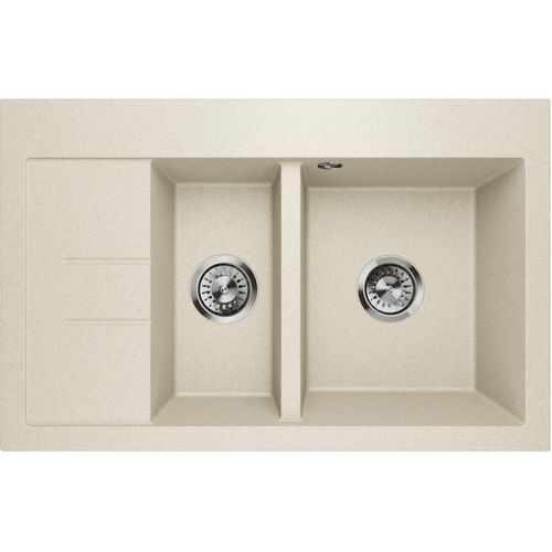 Küchenspüle Granit Waschbecken Restbecken Abtropffläche Luxor 1.5S Beige Links Siphon 10394