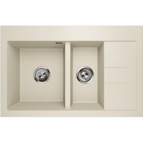 Küchenspüle Granit Waschbecken Restbecken Abtropffläche Luxor 1.5S Beige Rechts Siphon 10388