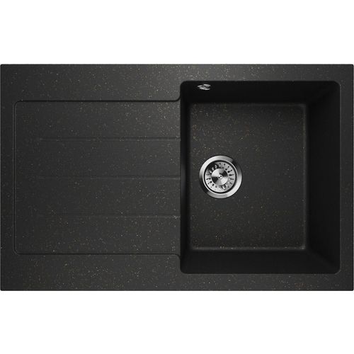 Spülbecken Granitspüle Einzelbecken Abtropffläche Decoro 1.0 Schwarz Gold Links Siphon 10434
