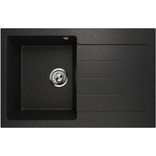 Spülbecken Granitspüle Einzelbecken Abtropffläche Decoro 1.0 Schwarz Gold R Siphon 10428