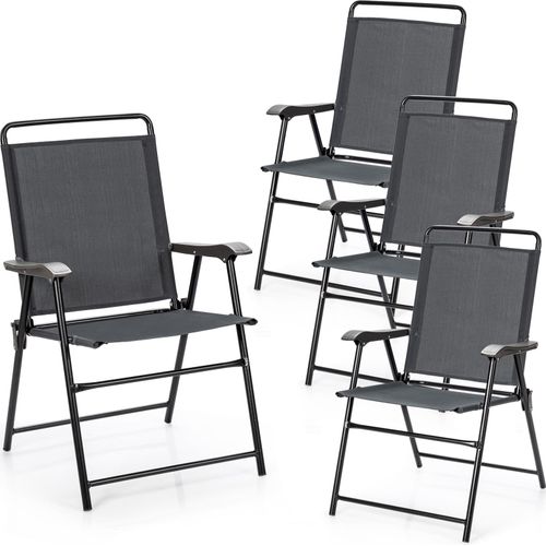 COSTWAY Set aus 4 Outdoor-Klappstühlen, tragbarer Allwetter-Terrassenstuhl mit Rückenlehne, Armlehnen, Fußstütze, atmungsaktivem Stoff & rutschfesten Fußpolstern, ideal für Pool, Terrasse, Garten