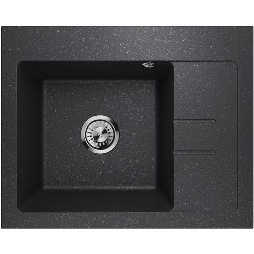 Spülbecken Einzelbecken Spülwaschbecken Einbau Granit 1.0S Graphitschwarz R Siphon 10362