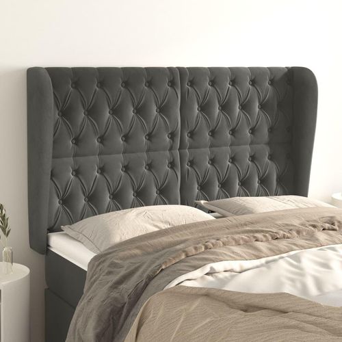 vidaXL Kopfteil mit Ohren Dunkelgrau 163x23x118/128 cm Samt