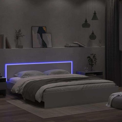 Modern Bettgestell mit Kopfteil und LED-Beleuchtung Weiß 180x200 cm,Langlebiges Material