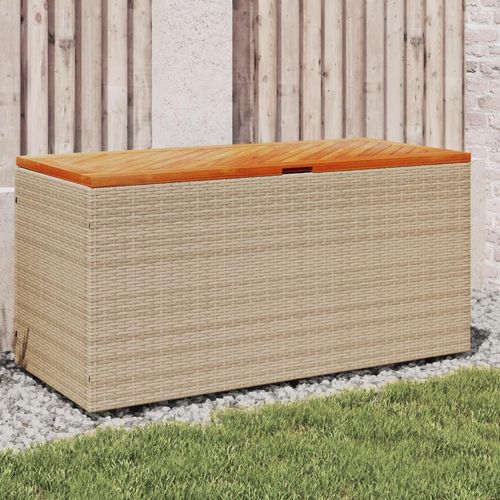 Gartenboxen - Gartentruhe Beige 110x50x54 cm Poly Rattan Akazienholz Möbel21