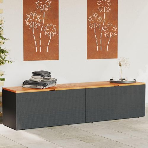 Gartenboxen - Gartentruhe Schwarz 220x50x54 cm Poly Rattan Akazienholz Möbel21
