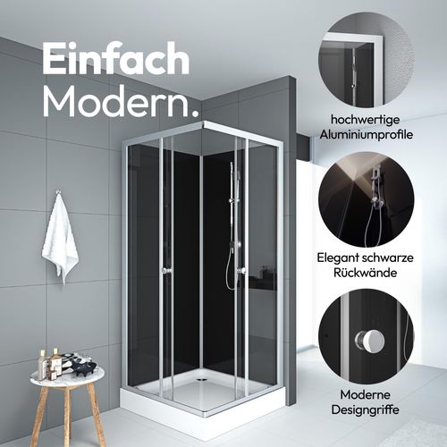 Dusche Komplett MARWELL Komplettdusche Black Reef - Duschkabine 80 x 80 x 195cm - komplettset inklusive Duschwanne und Armatur - mit Eckeinstieg