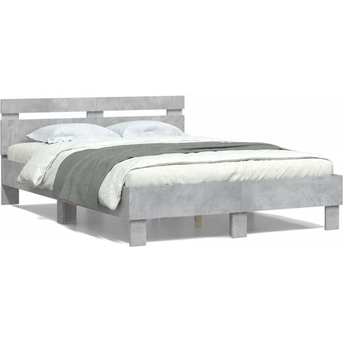 Bettgestell mit Kopfteil LED-Beleuchtung Betongrau 135x190 cm