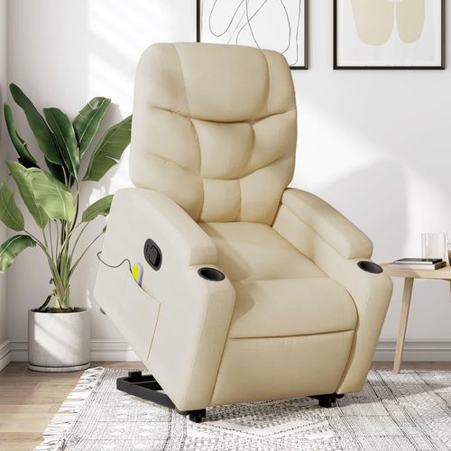 Massagesessel mit Aufstehhilfe Creme Stoff 3204617