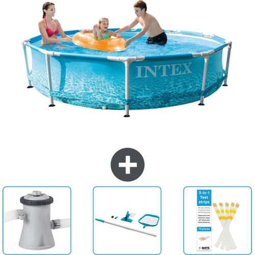 Intex-Schwimmbecken mit rundem Rahmen – 305 x 76 cm – Wasserdruck – im Lieferumfang enthalten Filterpumpe für Schwimmbad - Reinigungskit - Teststreifen