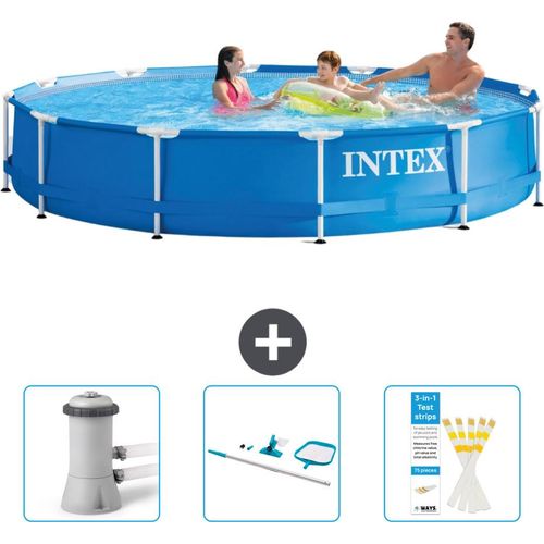 Intex-Schwimmbecken mit rundem Rahmen – 366 x 76 cm – Blau – im Lieferumfang enthalten Filterpumpe für Schwimmbad - Reinigungskit - Teststreifen