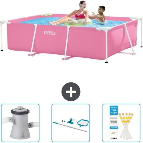 Intex-Schwimmbecken mit rechteckigem Rahmen – 220 x 150 x 60 cm – Rosa – im Lieferumfang enthalten Filterpumpe für Schwimmbad - Reinigungskit - Teststreifen