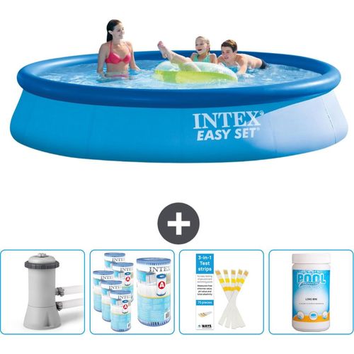 Intex runder aufblasbarer Easy Set-Schwimmpool – 396 x 84 cm – Blau – inklusive Pumpe Filter - Teststreifen - Chlor