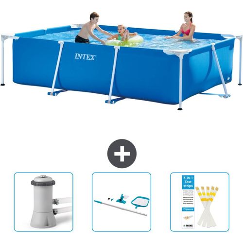 Intex-Schwimmbecken mit rechteckigem Rahmen – 300 x 200 x 75 cm – Blau – im Lieferumfang enthalten Filterpumpe für Schwimmbad - Reinigungskit - Teststreifen