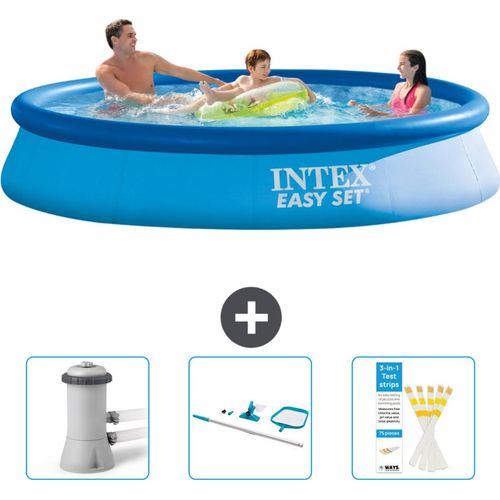 Intex runder aufblasbarer Easy-Set-Pool – 366 x 76 cm – Blau – im Lieferumfang enthalten Filterpumpe für Schwimmbad - Reinigungskit - Teststreifen
