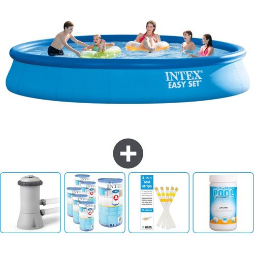 Intex runder aufblasbarer Easy Set-Schwimmpool – 457 x 84 cm – Blau – inklusive Pumpe Filter - Teststreifen - Chlor