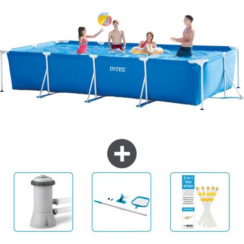 Intex-Schwimmbecken mit rechteckigem Rahmen – 450 x 220 x 84 cm – Blau – im Lieferumfang enthalten Filterpumpe für Schwimmbad - Reinigungskit - Teststreifen