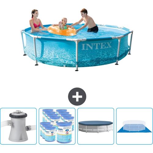 Intex Rundrahmen-Schwimmbecken – 305 x 76 cm – Wasserdruck – inklusive Pumpe Filter - Abdeckung - Bodenplane