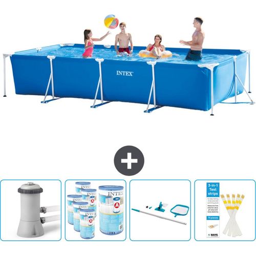 Intex-Schwimmbecken mit rechteckigem Rahmen – 450 x 220 x 84 cm – Blau – inklusive Pumpe Filter - Reinigungskit - Teststreifen