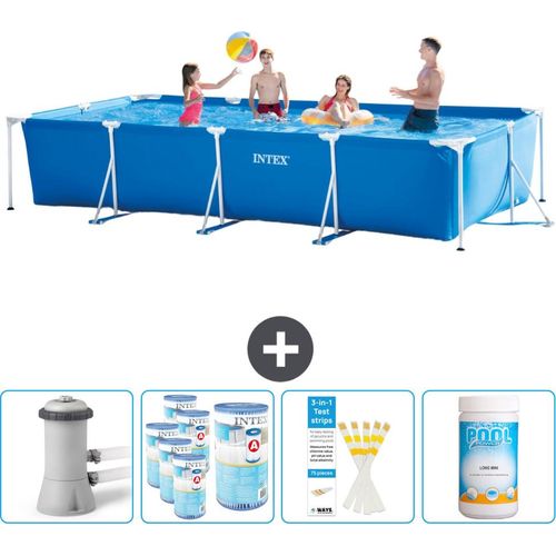 Intex-Schwimmbecken mit rechteckigem Rahmen – 450 x 220 x 84 cm – Blau – inklusive Pumpe Filter - Teststreifen - Chlor