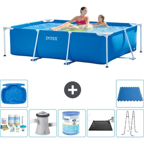 Intex-Schwimmbecken mit rechteckigem Rahmen – 220 x 150 x 60 cm – Blau – im Lieferumfang enthalten Wartungspaket - Filterpumpe für Schwimmbad - Filter - Solarmatte - Leiter - Fußbad