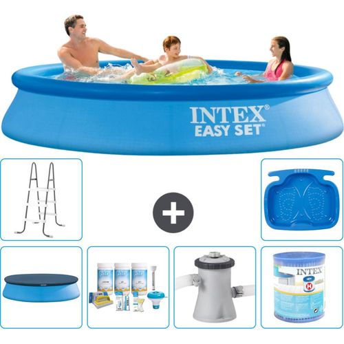 Intex runder aufblasbarer Easy Set-Pool – 305 x 61 cm – Blau – im Lieferumfang enthalten Abdeckung - Wartungspaket - Filterpumpe für Schwimmbad - Filter - Leiter - Fußbad