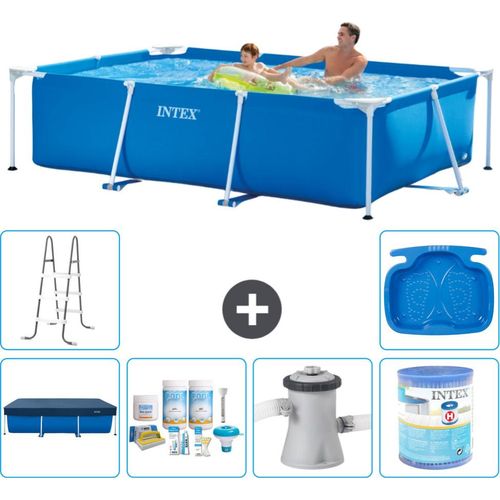 Intex-Schwimmbecken mit rechteckigem Rahmen – 260 x 160 x 65 cm – Blau – im Lieferumfang enthalten Abdeckung - Wartungspaket - Filterpumpe für Schwimmbad - Filter - Leiter - Fußbad
