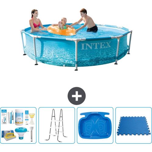 Intex-Schwimmbecken mit rundem Rahmen – 305 x 76 cm – Wasserdruck – im Lieferumfang enthalten Wartungspaket - Leiter - Fußbad - Bodenfliesen