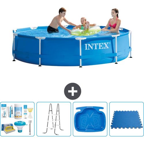 Intex-Schwimmbecken mit rundem Rahmen – 305 x 76 cm – Blau – im Lieferumfang enthalten Wartungspaket - Leiter - Fußbad - Bodenfliesen