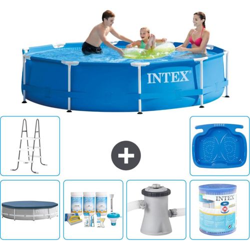 Intex-Schwimmbecken mit rundem Rahmen – 305 x 76 cm – Blau – im Lieferumfang enthalten Abdeckung - Wartungspaket - Filterpumpe für Schwimmbad - Filter - Leiter - Fußbad
